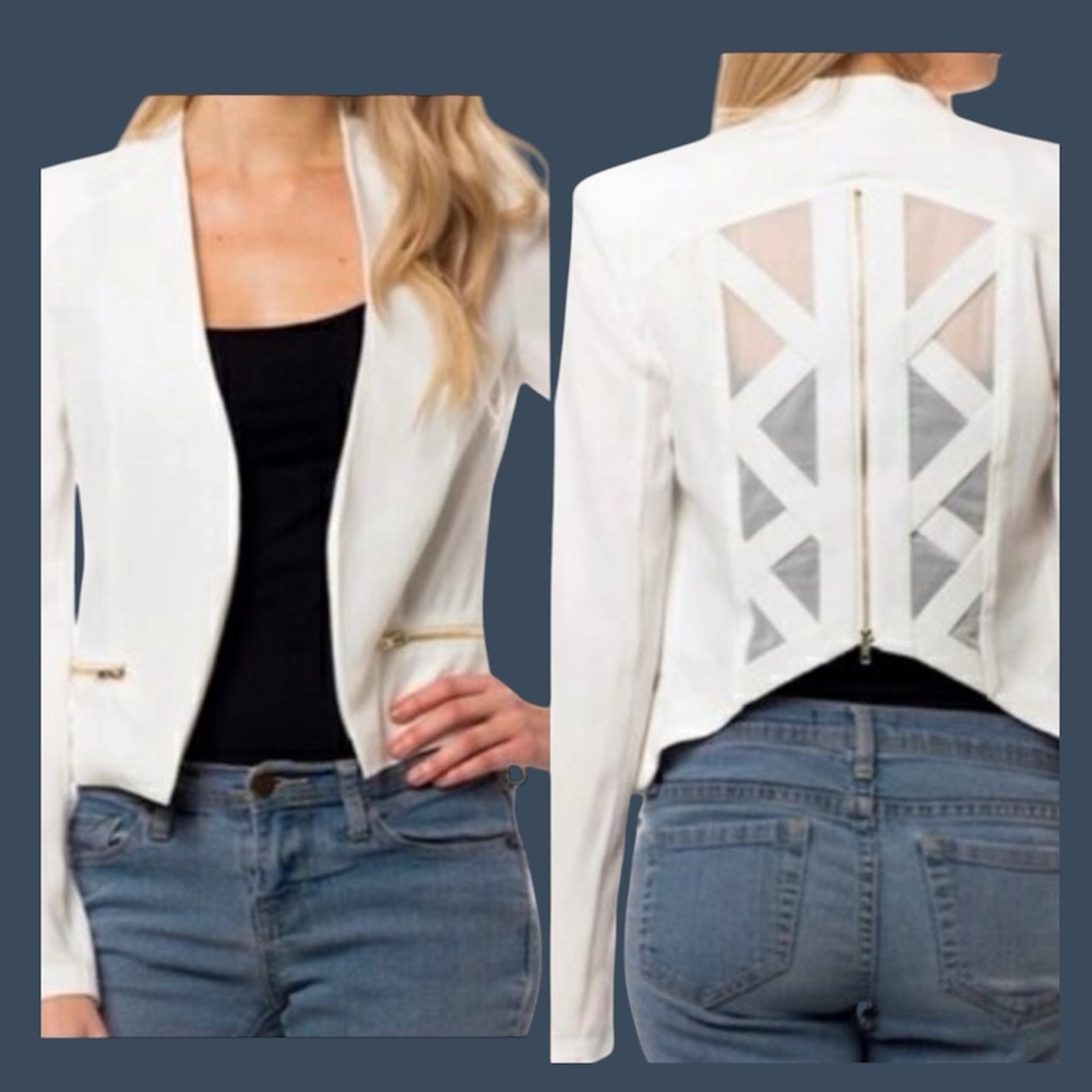 Peekaboo Blazer/Jacket With Sheer Back, Super Chic & Elegant  Sz Small White